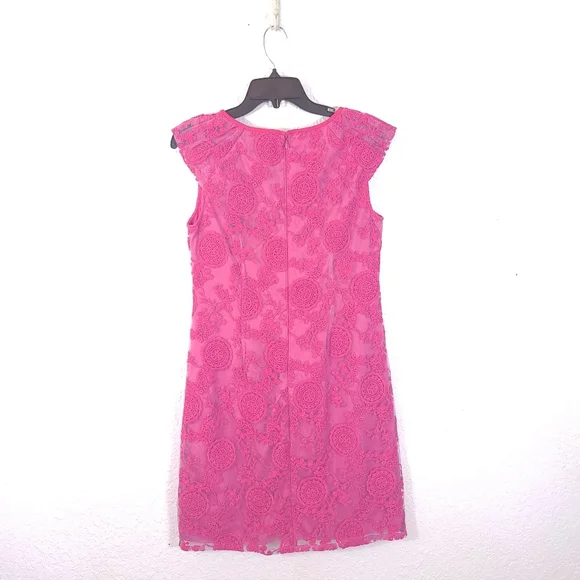 ADRIANNA PAPELL Eyelet Boho Overlay Fuchsia Dress - Picture 9 of 13